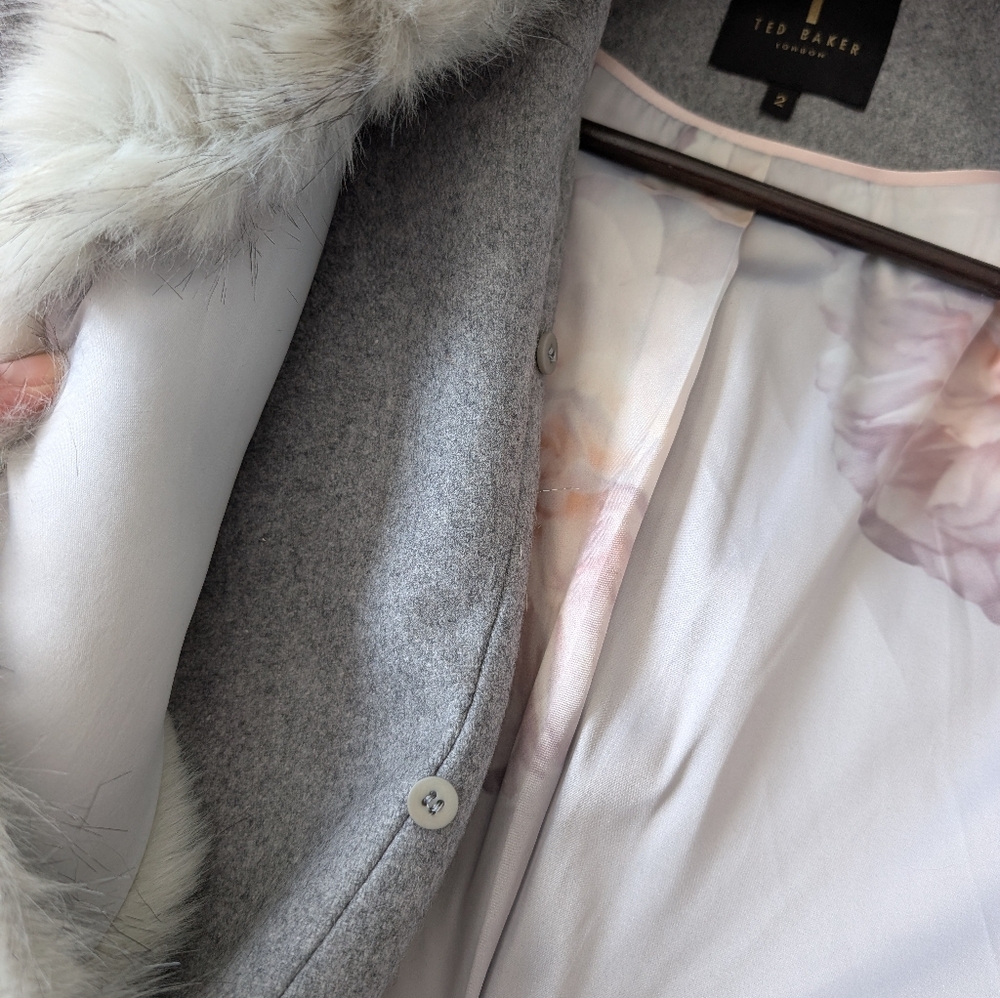Ted Baker Swing Coat with Black Leather Belt with Rose Gold Buckle